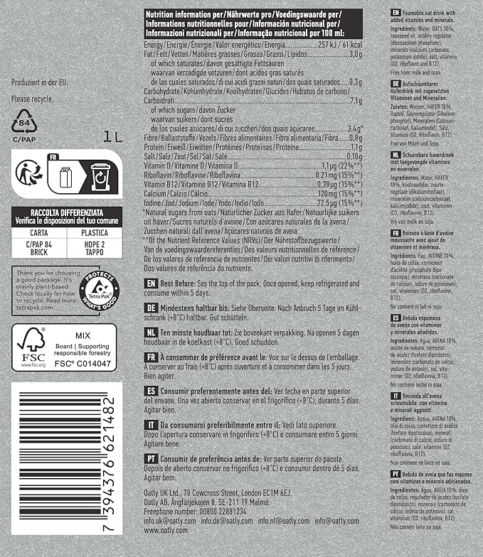 Oatly Barista Oat Drink Long Life 6x1Litre - Image 3