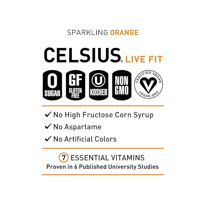 CELSIUS Sparkling Orange, Functional Essential Energy Drink 12 Fl Oz (Pack of 12) - Image 3