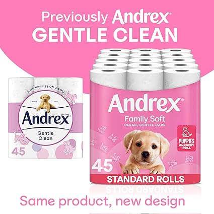 Andrex Family Soft Toilet Tissue 45 Rolls (Previously Andrex Gentle Clean) Gentle on your Family’s skin– Bulk Pack of 45 Toilet Rolls, FSC Certified - Image 3
