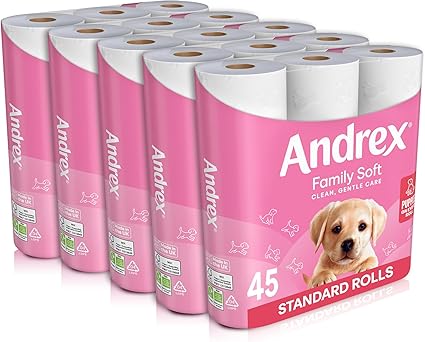 Andrex Family Soft Toilet Tissue 45 Rolls (Previously Andrex Gentle Clean) Gentle on your Family’s skin– Bulk Pack of 45 Toilet Rolls, FSC Certified - Image 4