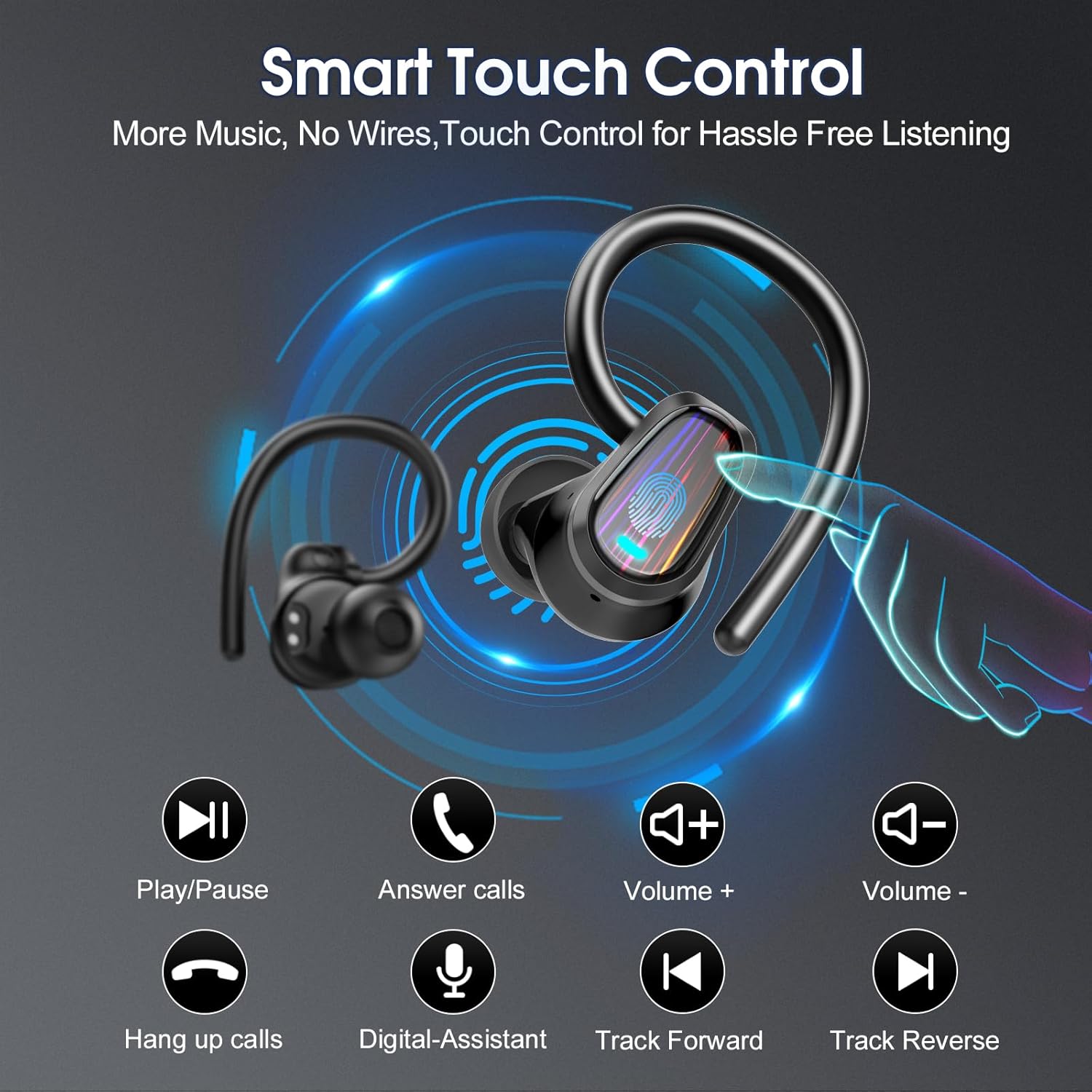 Wireless Earbuds, 50H Bluetooth 5.4 Headphones Sport, Bluetooth Earbuds with ENC Noise Canceling, HiFi Stereo Sound Wireless Earphones with Earhooks, IP7 Waterproof Ear Buds for Sports/Workout/Running - Image 2